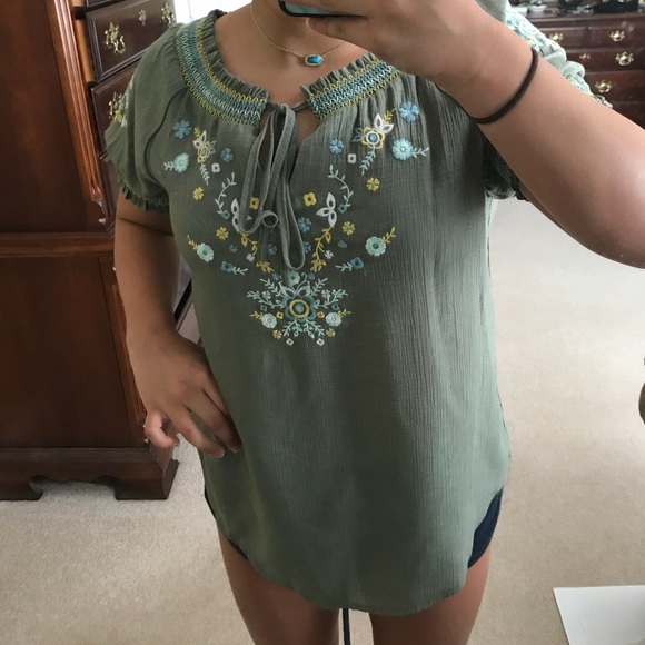 Army green blouse shirt - Picture 2 of 6